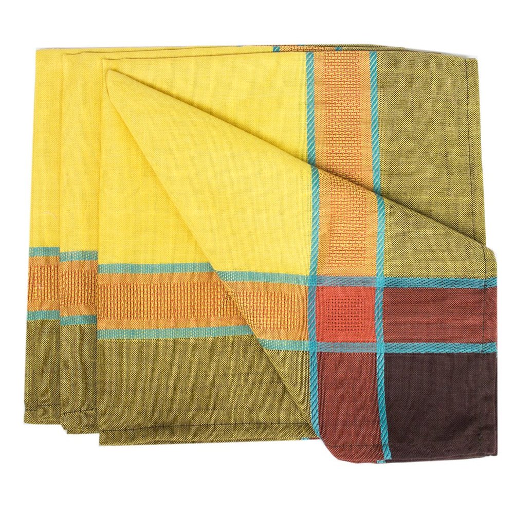 Set of 4 Marigold Striped Border 20" Dinner Napkins
